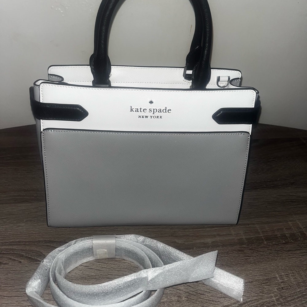 NWOT Kate Spade New York Staci Medium Satchel Bag -Gray White Colorblock Rare